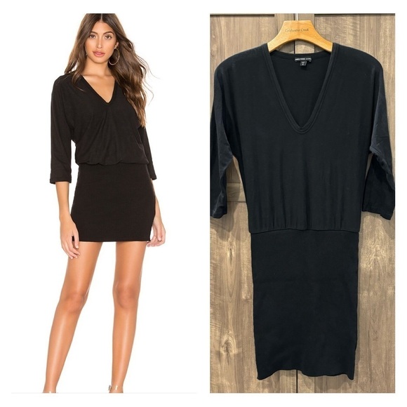 James Perse Dresses & Skirts - James Perse Los Angeles Mixed Media Dolman Blouson Dress Size 0 (XS) Black